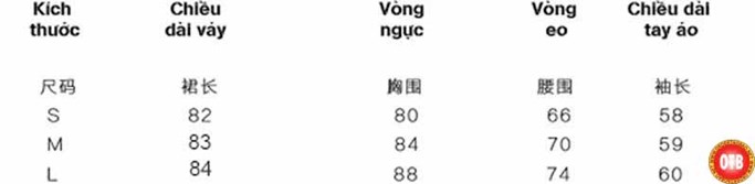 Bảng dịch size váy dài của Trung Quốc